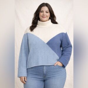 JustFab Blue and Cream Turtleneck Sweater